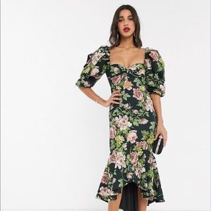 ISO: ASOS EDITION puff sleeve milkmaid dress in romantic floral print
